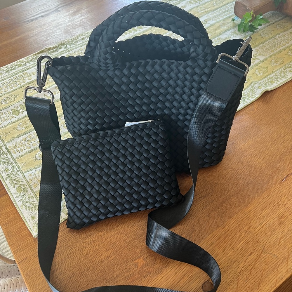 BRAND NEW! Naghedi  Black Woven Handbag with Crossbody Strap